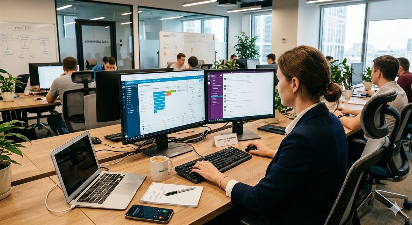 Контакты IIA CRM и рабочая коммуникация команды по amoCRM